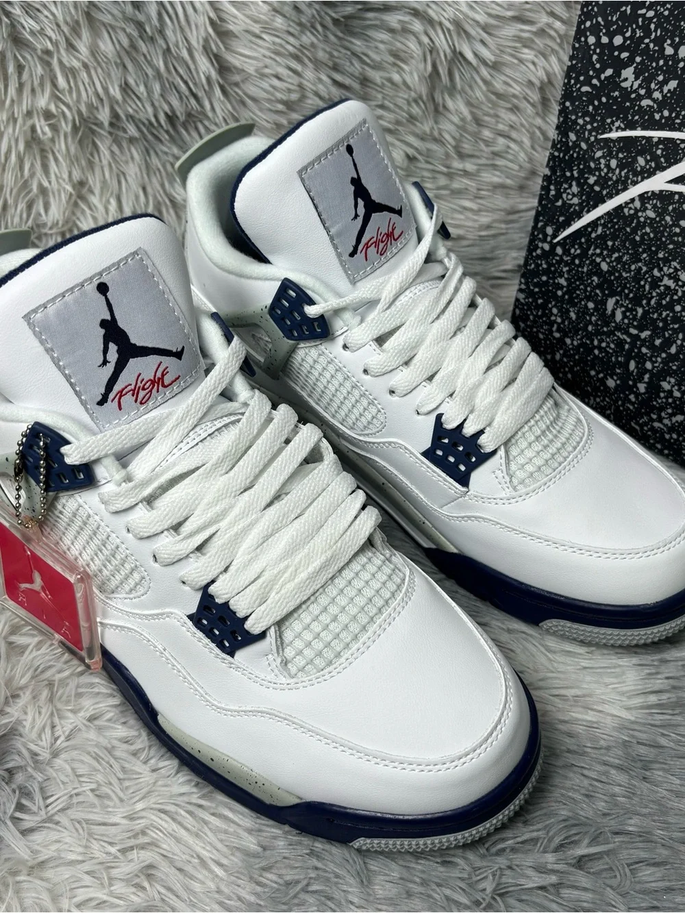 Air Jordan White and Navy Basketball Sneakers